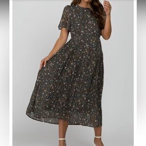 PinkBlush Teal Floral Chiffon Midi Dress